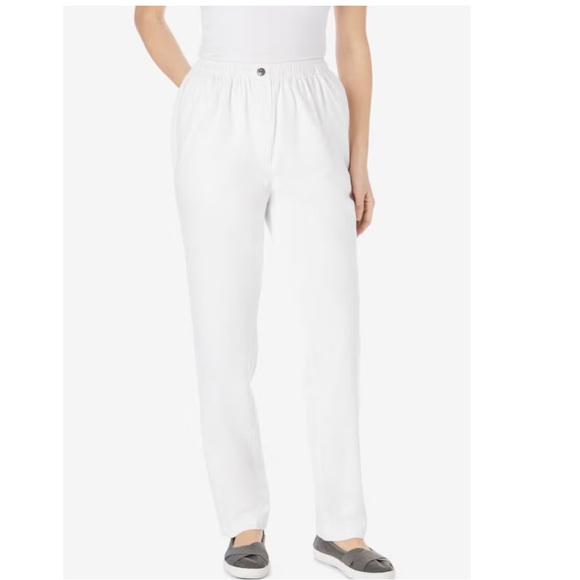 Woman Within Denim - 3/$15 Twill Elastic Waist Plus Size White Pull On Jeans Cotton Denim Pants 30W
